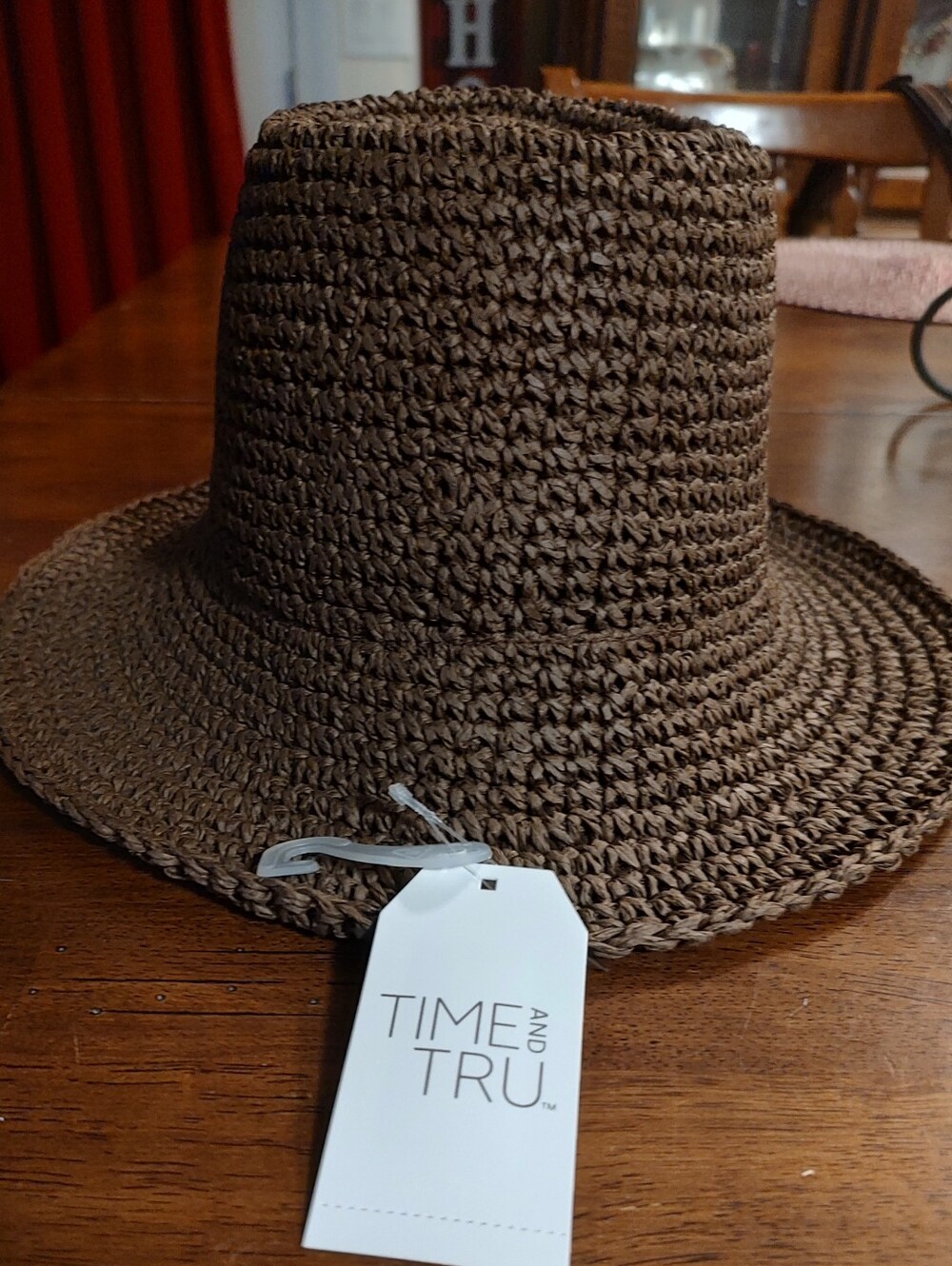 Time and Tru Brown Crochet Packable Sun Hat